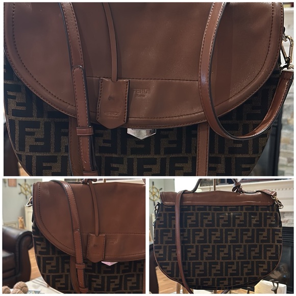 π₯ Authentic Fendi FF Tobacco Messenger Bag in Zucca Canvas Cognac Leather π₯ - Picture 6 of 16